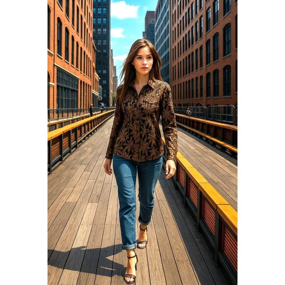 Chicos Size 2 Black Gold Silk Blend Floral Sheer Jacket Artwear Style City Style - Picture 1 of 9